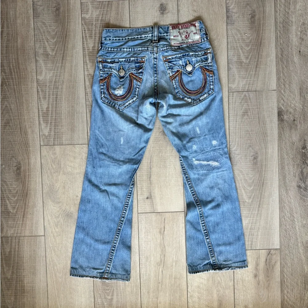 Vintage True Religion Rainbow Joey Distressed Horseshoe Pocket Jeans low rise